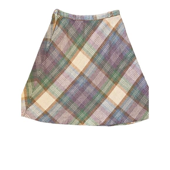 Parsons Place Ltd Wool Skirt- Pastel Plaid Pattern- Belt Loops, Button Zip 31 In - Picture 2 of 10